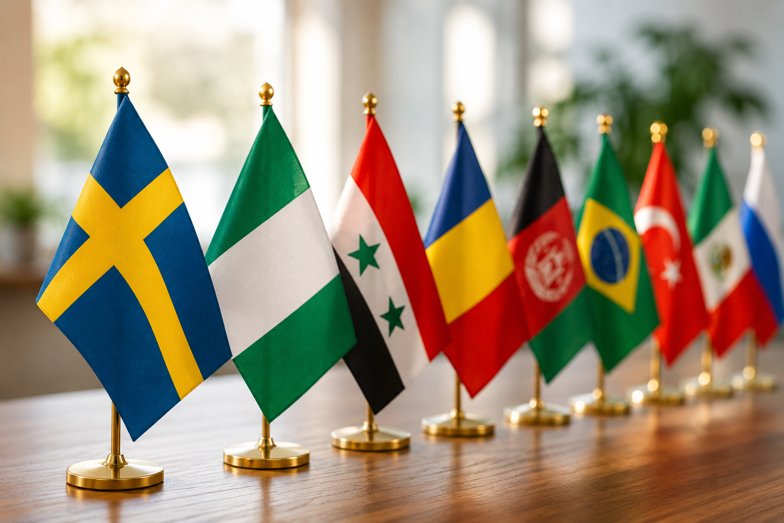 Swedish, Nigerian and other flags