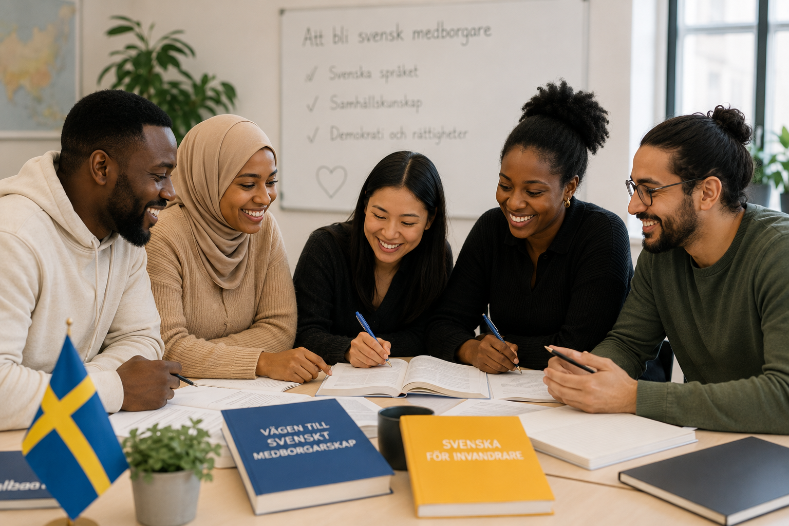 Diverse group studying together